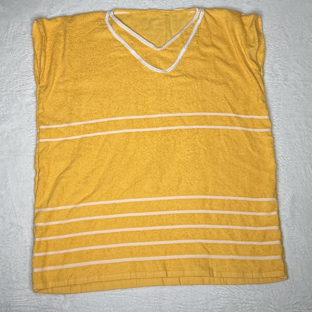 VTG Handmade Yellow Terry Cloth Swim Cover Up Striped Beach Pool Sleeveless 70s